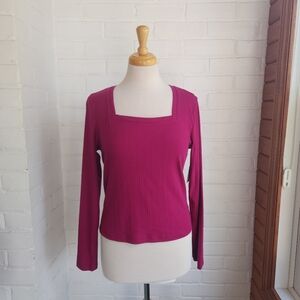 Old Navy Square Neck Knit Top Long Sleeve Berry Size L NWT